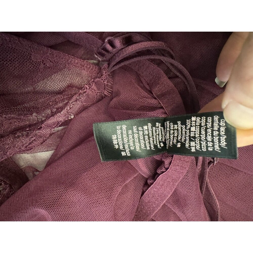Victoria’s Secret Size Large Neglige Teddy Maroon Chiffon Sexy Lace Chemise - Picture 6 of 9